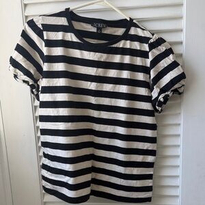 J. Crew Black and White Striped Puff Sleeve Tee